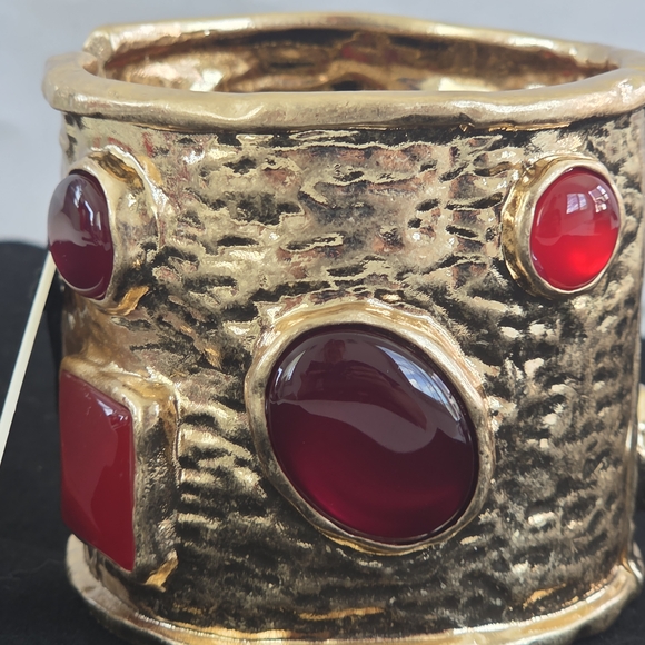 NWT Piper K Gold and Red Statement Cuff Bracelet - Picture 1 of 5